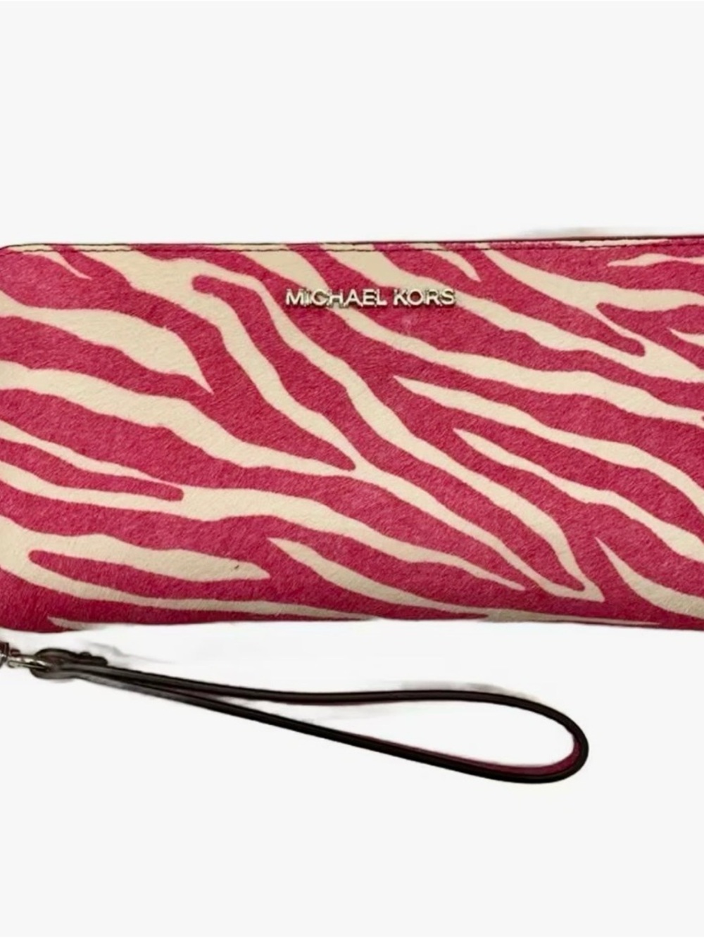 Michael Kors Pink and Cream Zebra-Print Wristlet Clutch